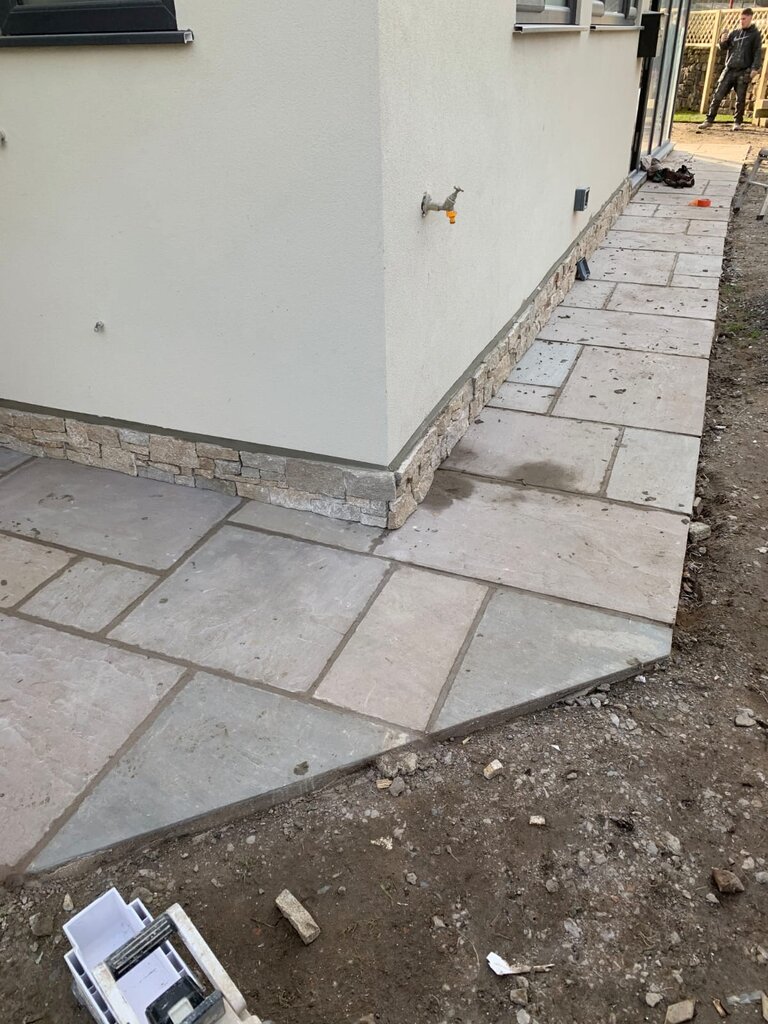 Close-up of newly rendered exterior wall